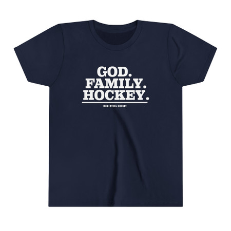 God. Family. Hockey. Kids USA Made T-Shirt