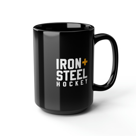 Iron+Steel Hockey Black Mug