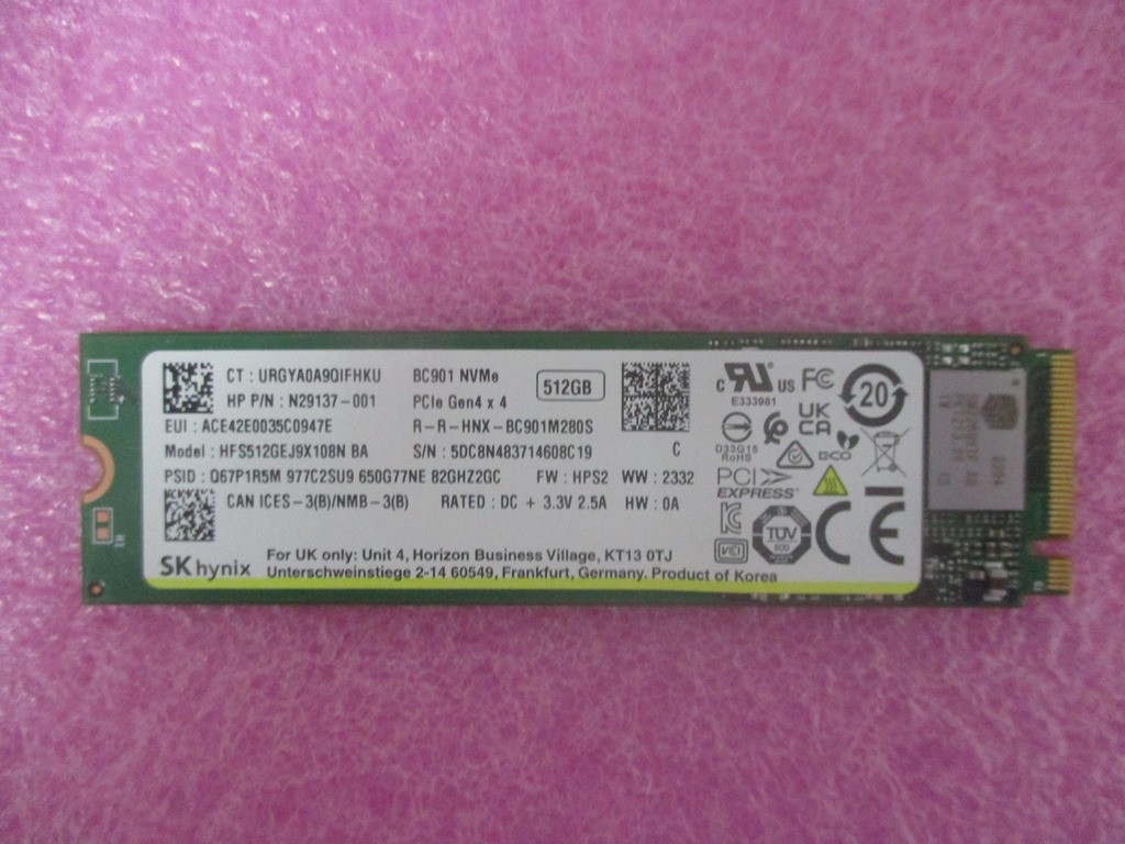 SSD 512GB 2280 PCIe-4x4 NVMe VAL nM - HP Genuine Replacement Spare Parts - N77392-002-HP
