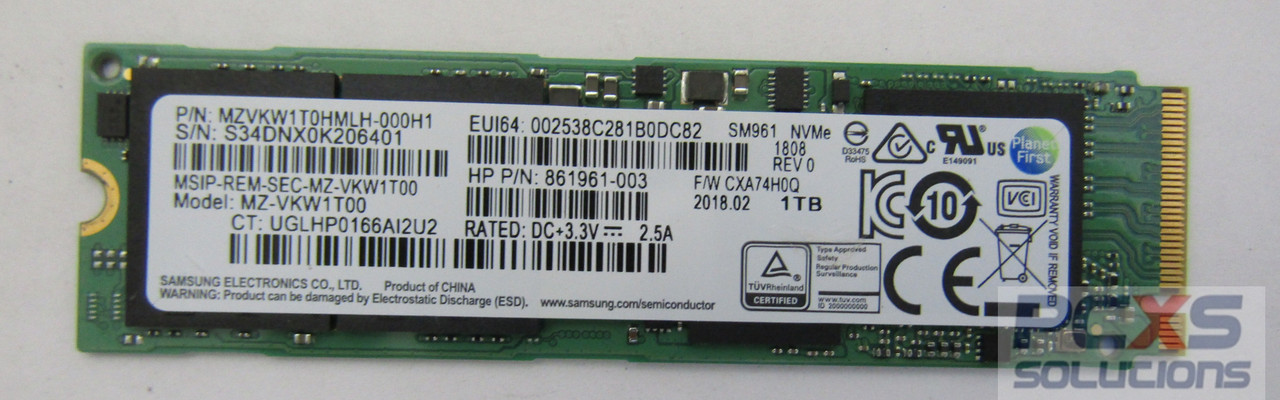 hp 1TB M.2 2280 SM961 PCIE GEN3X4 MLC SS - 861961-003