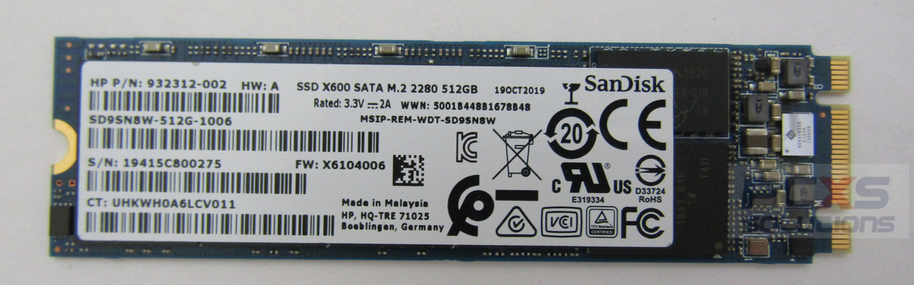 hp SSD-M2 2280 SATA X600 512GB SD9SN8W-512G-1006 X6104006 - 932312-002
