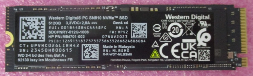 SPS-SSD 512GB M.2 2280 SN810 PCIe LOCK - HP Genuine Replacement Spare Parts - N74566-001-HP