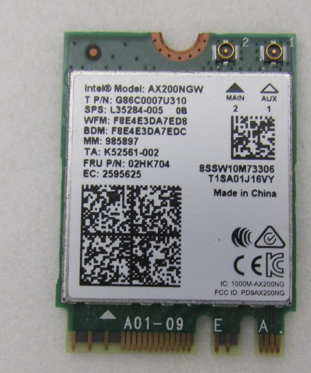 hp Intel Wi-Fi 6 (802.11ax) 2x2 M.2 2230 wireless card with dual-band 2.4/5 GHz up to 2.4 Gbps and integrated Bluetooth 5.x, PCIe/USB A/E-key interface - AX200NGW