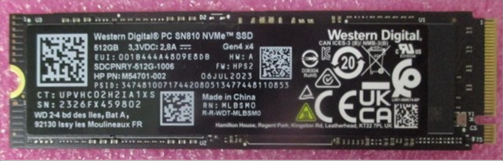 SPS-SSD 512GB M.2 2280 SN810 PCIe LOCK - HP Genuine Replacement Spare Parts - P07245-001-HP