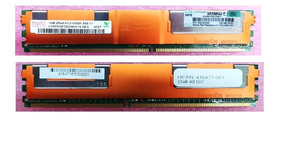 1GB, 667MHz, PC2-5300F-5, DDR2, dual-rank x8, 1.80V, registered, fully-buffered with ECC, dual in-line memory module (FBDIMM) - Part number is for one 1GB DIMM - HPE Genuine Replacement Spare Parts - 416471-001-HPE