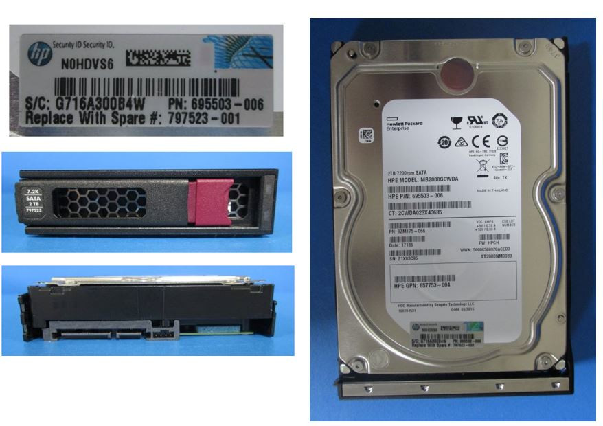 2TB SATA hard drive - 7,200 RPM, 3.5-inch large form factor (LFF), 6Gb/s interface, enterprise drive, low-profile - HPE Genuine Replacement Spare Parts - 797523-001-HPE