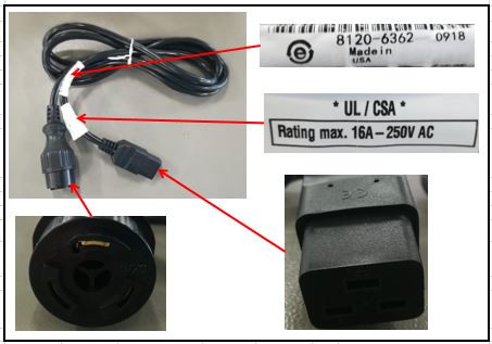 Power cord - Three conductor, 2.5m (8.2ft) long - Has NEMA L6-20P (M) plug for power input and straight (F) C19 receptacle (For 220VAC in Taiwan and the U.S.A.) - HPE Genuine Replacement Spare Parts - 8120-6362-HPE