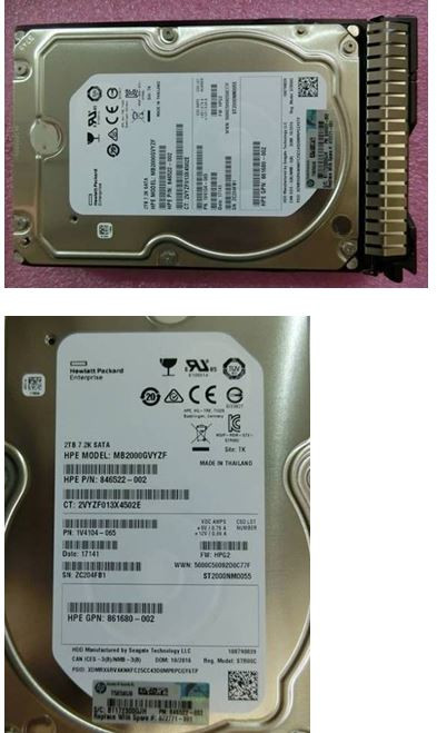 2TB hard disk drive - SATA interface, 6 Gb/s interface, 3.5-inch Large Form Factor (LFF), 7,200 RPM, Smart Carrier (SC), Digitally Signed (DS) firmware - HPE Genuine Replacement Spare Parts - 872771-001-HPE