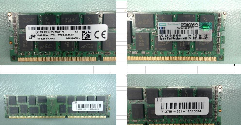 16GB PC3L 12800R DIMM - Registered synchronous dynamic random access memory (SDRAM), dual data rate (DDR3L) mode, organized as 2Gx72 - nm -BCS - HPE Genuine Replacement Spare Parts - 881118-001-HPE