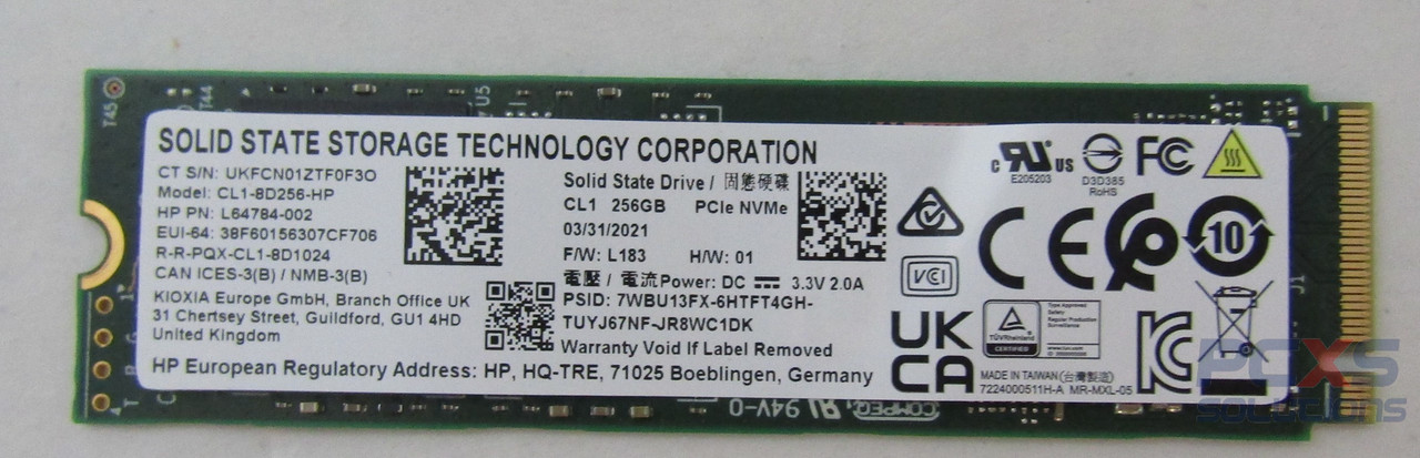 HP 256GB SSD CL1 PCIE NVME - HP NOTEBOOK LAPTOP - L64784-002