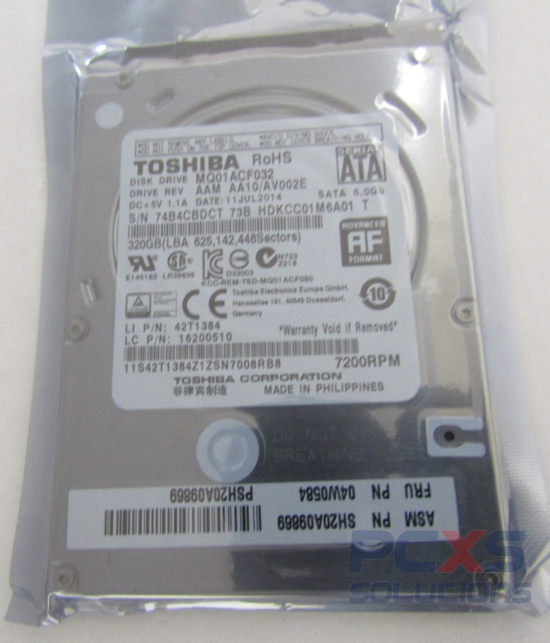 Toshiba 320GB SATA HDD 2.5"" 7200RPM 7MM 6GBPS - 04W0584