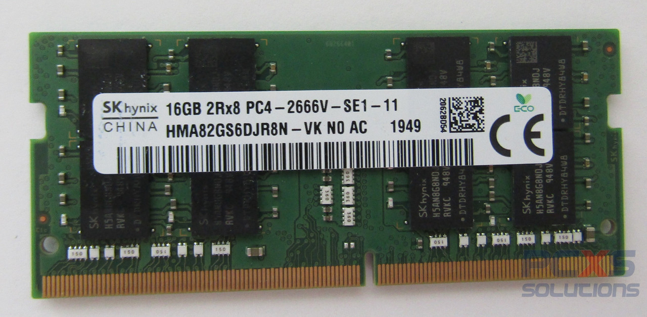 Hynix 16GB 2666MHz DDR4 RAM is SODIMM PC4-21300 - HMA82GS6DJR8N-VK