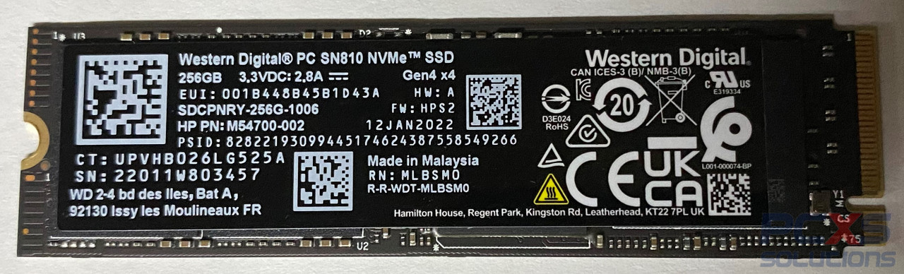 hp SN810 NVME SSD 256GB M.2 2280 SN810 PCIE GEN4X4 TLC - M54700-002