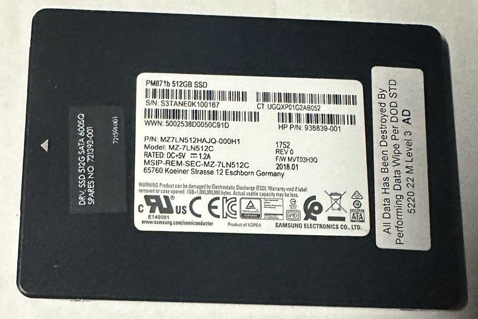 hp 512GB PM871B SATA 2 5 / 721393-001 - 936839-001