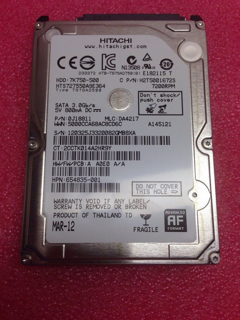 HP ORIGINAL 500GB SATA 7200RPM 2.5 9.5MM HDD - 654835-001 HP ORIGINAL 500GB SATA 7200RPM 2.5 9.5MM HDD - 654835-001