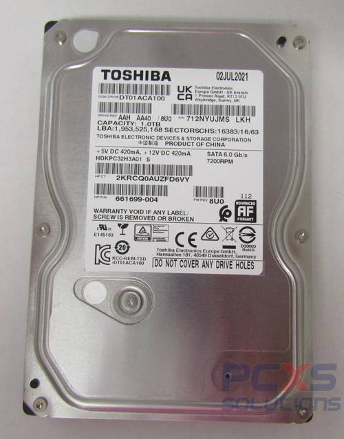 hp TOSH 1TB 7.2K RPM SATA 3.5" Hard Drive HDD - 661699-004