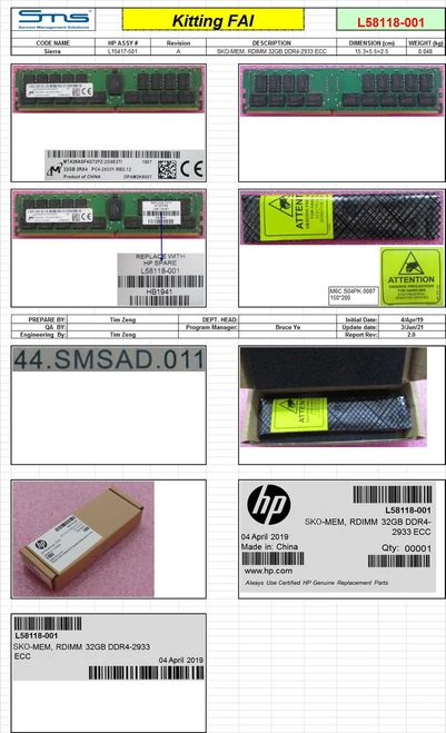 SPS-MEM, RDIMM 32GB DDR4-2933 ECC - HP Genuine Replacement Spare Parts - L58118-001-HP