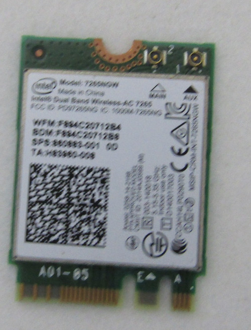 hp Intel Dual Band Wireless-AC 7265 M.2 2230 card, 2x2 802.11ac Wi-Fi (2.4/5 GHz) up to 867 Mbps with integrated Bluetooth 4.x - 7265NGW