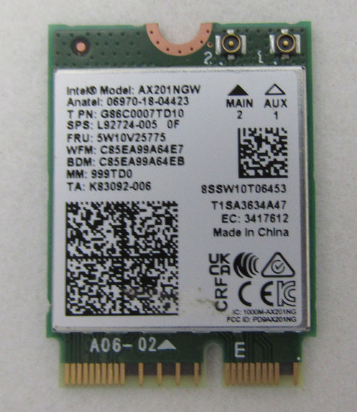 hp Intel Wi-Fi 6 AX201 (Gig+) dual-band 2x2 M.2 2230 CNVio2 wireless card with 2.4/5 GHz 802.11ax up to 2.4 Gbps and integrated Bluetooth 5.x - AX201NGW