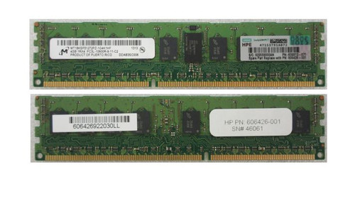 4GB, 1333MHz, PC3L-10600R-9, DDR3, single-rank x4, 1.35V, registered dual in-line memory module (RDIMM) - HPE Genuine Replacement Spare Parts - 606426-001-HPE
