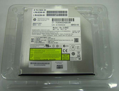 SATA DVD-ROM optical drive (Jack Black color) - 8X DVD-ROM read, 24X CD-ROM read, 9.5mm (0.374 inch) height - HPE Genuine Replacement Spare Parts - 652296-001-HPE