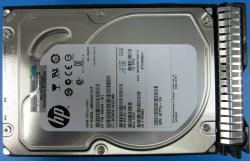 500GB hot-plug SATA hard disk drive - 7,200 RPM, 6Gb/sec transfer rate, 3.5-inch large form factor (LFF), Midline, SmartDrive Carrier (SC) - Not for use in MSA products - HPE Genuine Replacement Spare Parts - 658103-001-HPE