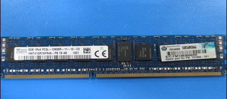 8GB, 1600MHz, PC3L-12800R-11, DDR3, single-rank x4, 1.35V, registered dual in-line memory module (RDIMM) - Supported use with E5-2600 v2 series processors - HPE Genuine Replacement Spare Parts - 735302-001-HPE