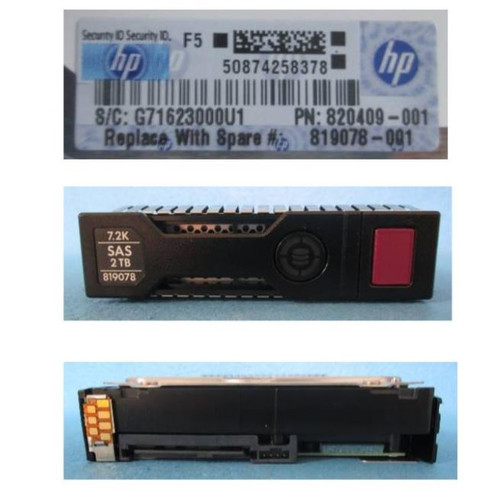 2TB SAS hard drive - 7,200 RPM, 3.5-inch large form factor (LFF), 12 Gb/s interface, smart carrier (SC), Midline SAS - For use with Gen8/Gen9 or newer - HPE Genuine Replacement Spare Parts - 819078-001-HPE