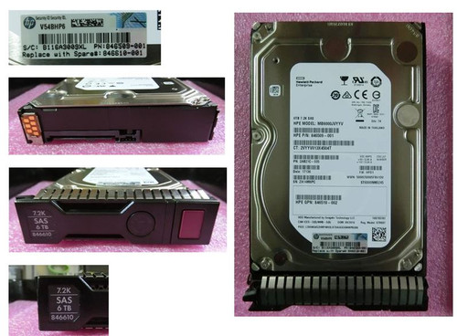 6TB SAS midline hard drive - 12Gb/s SAS interface, 7,200 RPM, 3.5-inch large form factor (LFF), smart carrier (SC) - For use with Gen8/Gen9 or newer - HPE Genuine Replacement Spare Parts - 846610-001-HPE