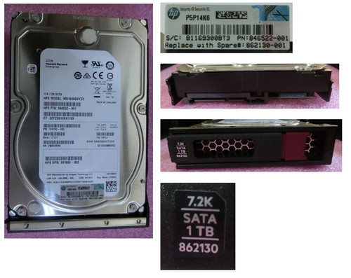 1TB SATA Hard Disk Drive (HDD) - 6 Gb/s interface, 7,200 RPM, 3.5-inch Large Form Factor (LFF), Low Profile (LP) - HPE Genuine Replacement Spare Parts - 862130-001-HPE