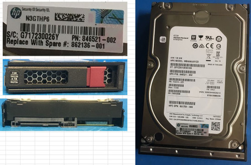 6TB SAS hard drive - 12 Gb/s transfer rate interface, 7,200 RPM, 3.5-inch Large Form Factor (LFF), Low Profile (LP), Midline (MDL), 512e format , digitally signed firmware (DS) - HPE Genuine Replacement Spare Parts - 862136-001-HPE