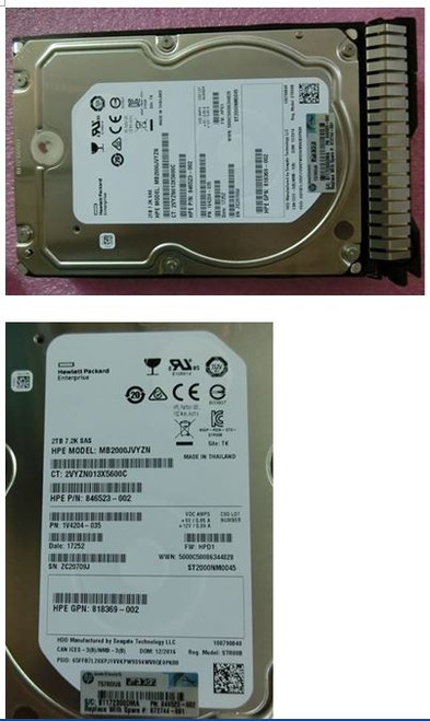 2TB hard disk drive - SAS interface, 12Gb/s interface, 3.5-inch large form factor (LFF), 7,200 RPM, smart carrier (SC), dual port (DP), digitally signed firmware - HPE Genuine Replacement Spare Parts - 872744-001-HPE
