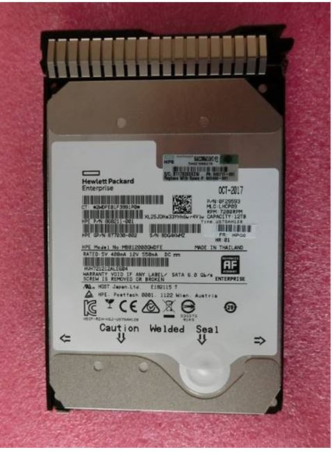 12TB SATA Hard Drive - 3.5-inch large form factor (LFF),7200 rpm, Smart Carrier (SC), High Endurance (HE), Digitally Signed Firmware (DS) - HPE Genuine Replacement Spare Parts - 882400-001-HPE