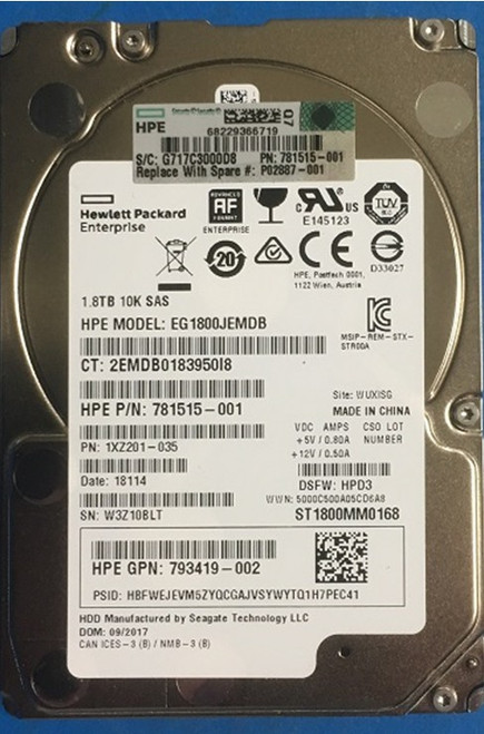 1.8TB SAS Hard Drive - 2.5-inch Small Form Factor (SFF), 10,000 rpm, Read Write (RW) Non-Hot-Plug (NHP) Digitally Signed Firmware (DS) - HPE Genuine Replacement Spare Parts - P02887-001-HPE