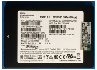 1.92TB SATA Solid State Drive (SSD) - 2.5-inch small form factor (SFF), Read Intensive (RI), Read Write (RW), Digitally Signed Firmware (DS) - HPE Genuine Replacement Spare Parts - P09849-001-HPE