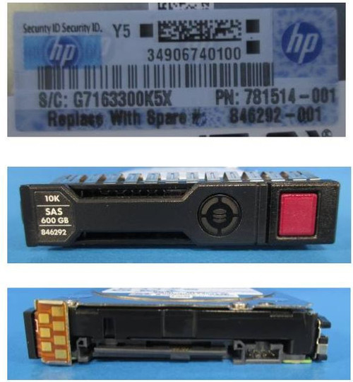 600GB SAS hard drive - 12 Gb/s interface, 10,000 RPM, 2.5-inch small form factor (SFF) - HPE Genuine Replacement Spare Parts - 846292-001-HPE