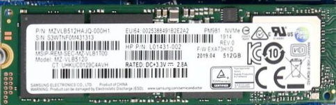 HP 512GB M.2 2280 PM981 PCIe Gen3x4 TLC SS  -  L01431-002