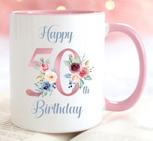50th Birthday Floral Monogram Mug