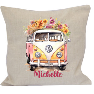 Personalised Pink Floral VW Kombi Van Cushion & Insert