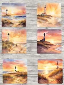 Lighthouse Beach Coasters Set of 6 Neoprene 