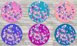 Round Butterfly Coasters Set of 6 Neoprene Drink 