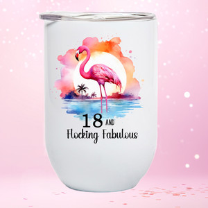 Personalised 18th Birthday Flamingo Stemless Wine Tumbler/Coffee Cup