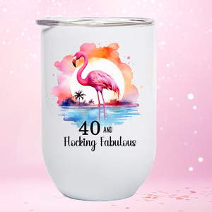 Personalised 40th Birthday Flamingo Stemless Wine Tumbler/Coffee Cup