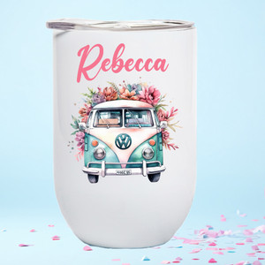 Blue VW Kombi Campervan Stemless Wine Tumbler/Coffee Cup