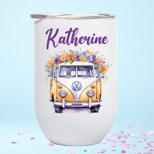 VW Kombi Campervan Purple Flower Wine Tumbler/Coffee Cup