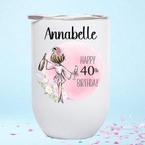 40th Birthday Personalised  Stemless Wine Tumbler/Coffee Cup