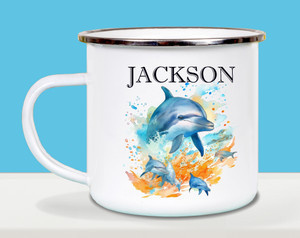 Dolphin Personalised White Enamel Cup