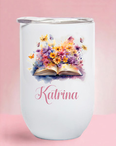 Book Themed Personalised Stemless Wine Tumbler/Coffee Cup