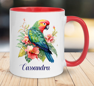 Personalised Coloured Parrot Bird Name  Mug