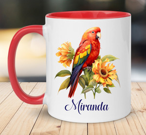 Personalised Red Parrot Bird Name Mug